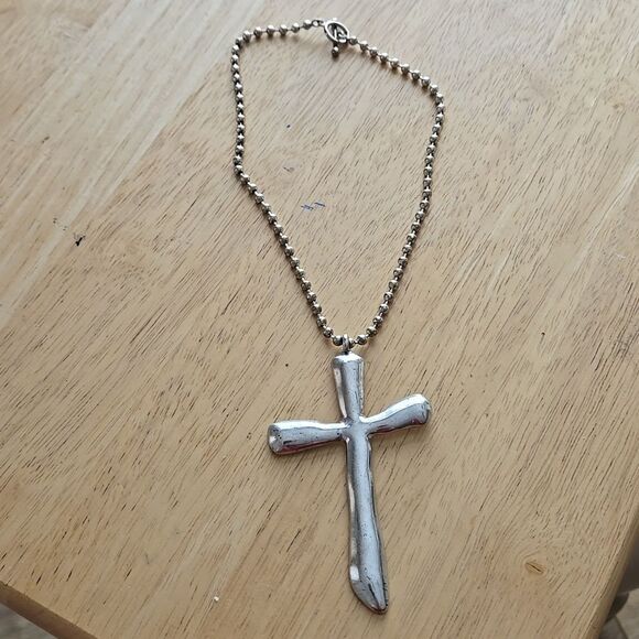 Silver Tone Cross Pendant Necklace Large Silver Plated Cross Necklace Unisex - Picture 1 of 16